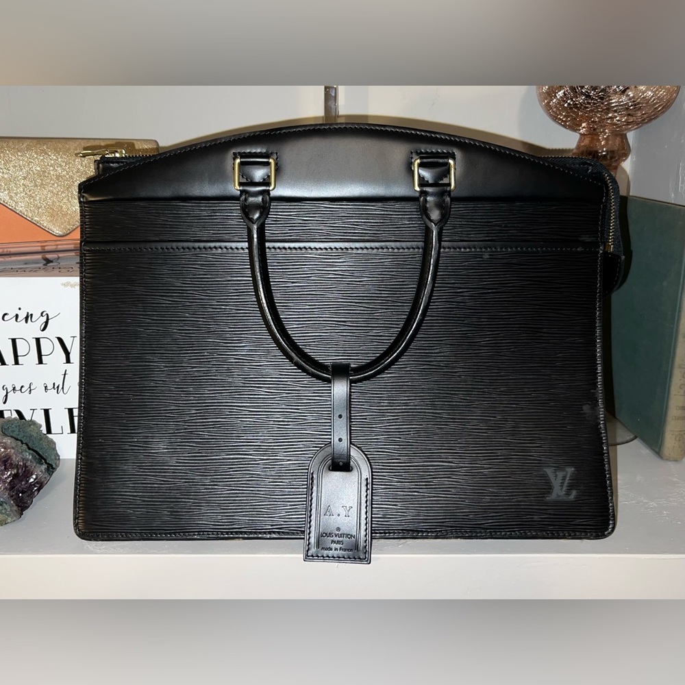 LOUIS VUITTON Vintage Logo Riviera Hand Bag Epi Leather Black w/ dusty